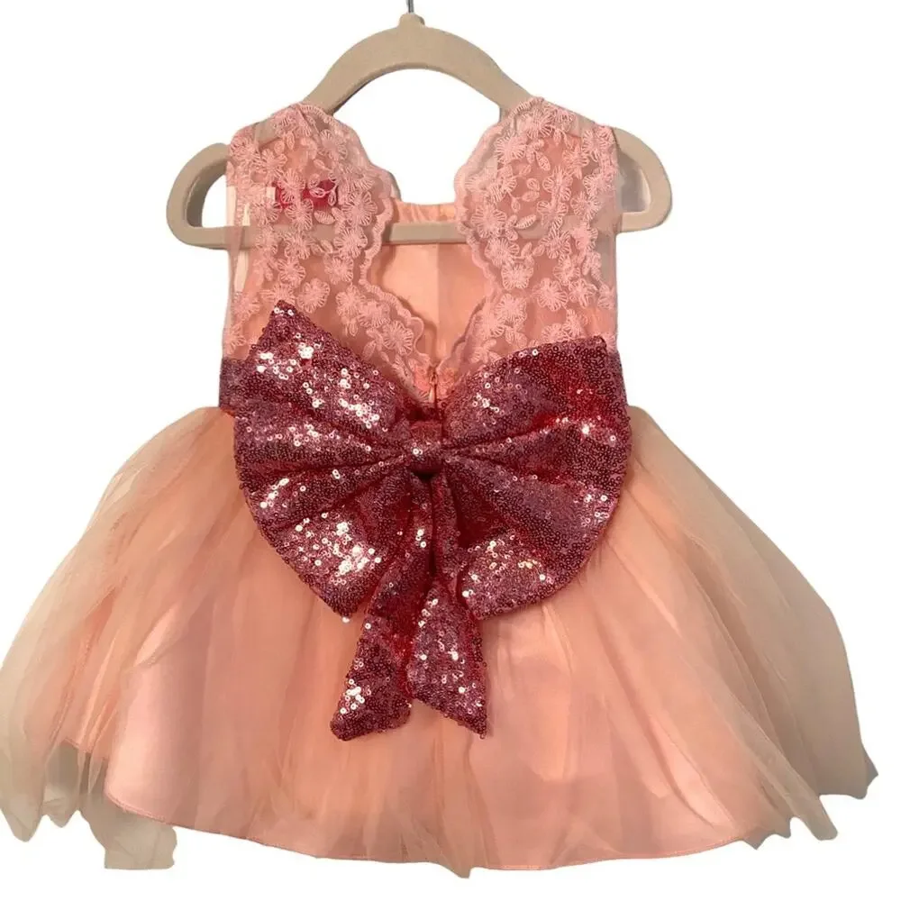Special Occasion Little Girls Dress Size 12 months Tulle Sequin Flower Pageant